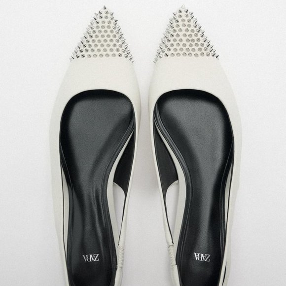 NWOB ZARA STUDDED FLAT LEATHER SLINGBACKS  WHITE - REF. 1501/010 6.5 - Picture 7 of 8